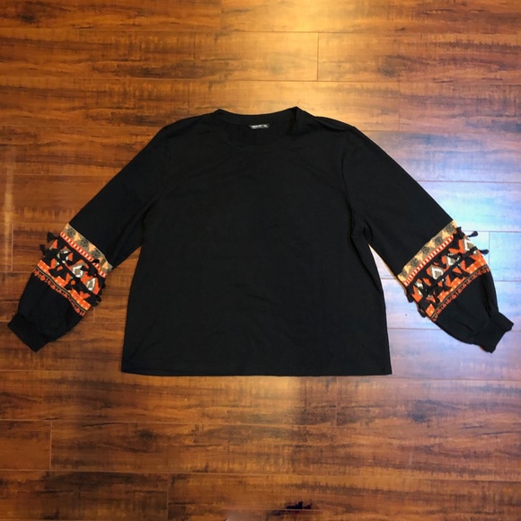 Black Aztec Fringe Stretch 3XL Sweatshirt Top - Picture 13 of 13